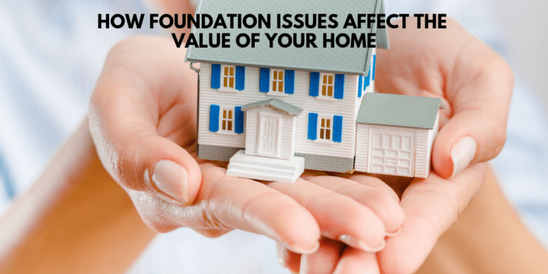 two hands holding a model house with the words how foundation issues effect the value of your home