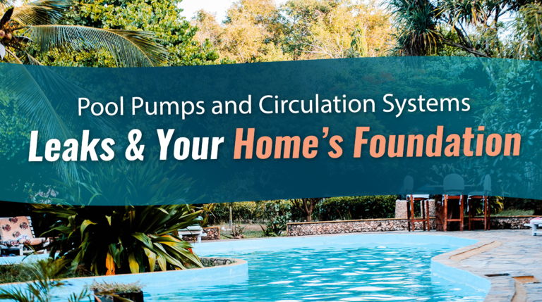 a pool surrounded by trees and plants with the words pool pumps and circuition systems leaks & your home