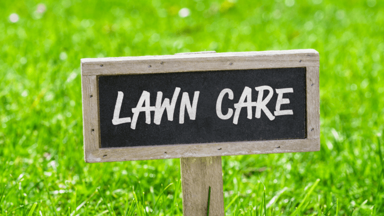a lawn care sign sitting in the grass
