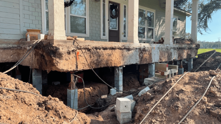 a house under construction with the foundation exposed